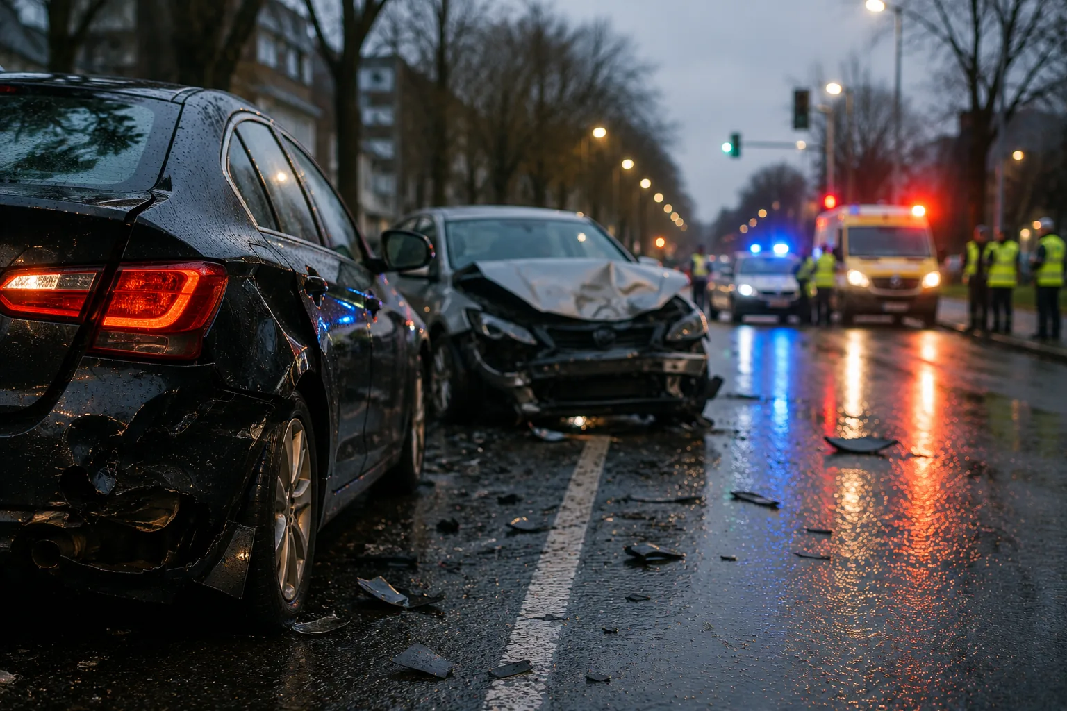 Road traffic accident on a wet road